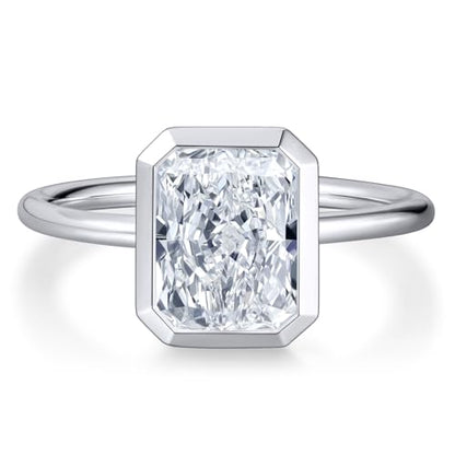 Radiant Cut Moissanite Engagement Ring for Women, Bezel Set Solitaire Ring | D Color VVS1 925 Sterling Silver 14K Gold Plated Wedding Ring, Available in 2CT 3CT 5CT, Diamond Alternative Promise Jewelry - style: 01 - White Gold - 3CT Radiant Moissanite