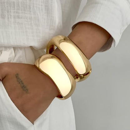 Chunky Gold Bangles for Women Gold Plated Stackable Bracelets Set Trendy Cuff Bracelets Stack Wrist Open Bangle Jewelry Gift Accessories - style: Gold-2