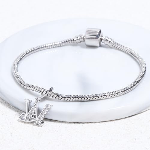 925 Sterling Silver Letter Charms for Pandora Bracelets Silver Letter A Alphabet Charm Initial Dangle Charms Beads Jewelry Gift for Women - style: Dangle Letter Charm W
