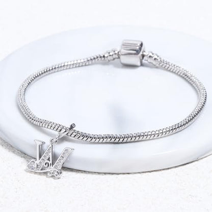 925 Sterling Silver Letter Charms for Pandora Bracelets Silver Letter A Alphabet Charm Initial Dangle Charms Beads Jewelry Gift for Women - style: Dangle Letter Charm W