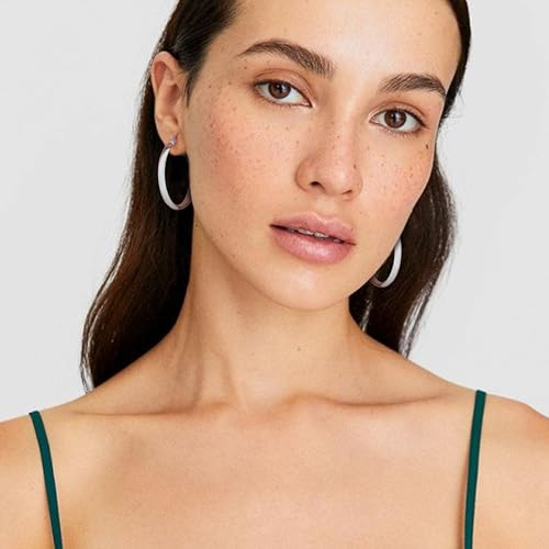 3mm Wide Large Hoop Earrings for Women Hypoallergenic 925 Sterling Silver Post Gold Earrings Lightweight Silver Hoop Earrings Oversize Big Gold Hoops 30/40/50/60MM - color: Silver, size: 40mm
