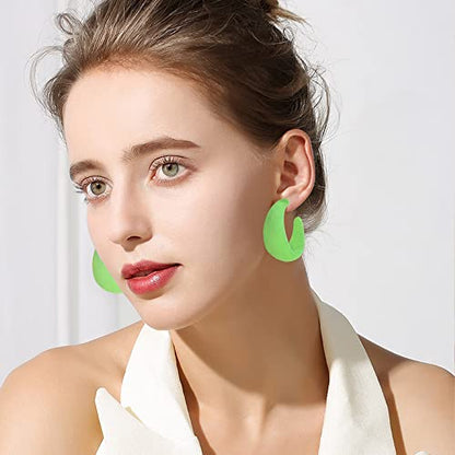 Acrylic Resin Earrings 70s 80s Colorful Hoop Earrings C Shape Trendy Chunky Cute Candy Earrings Jewelry for Women - color: Light Green