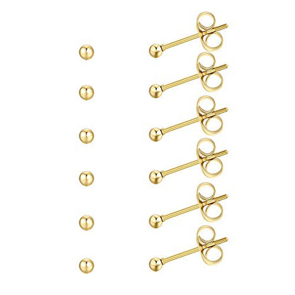 FOSIR 6 Pair Tiny Women 14K Gold Plated Ball Stud Earrings Surgical Stainless Steel Earrings Set, 2-6MM - style: 6 pair diameter,2mm