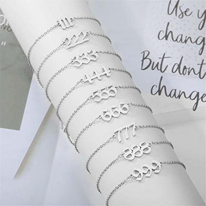 PAMTIER Angel Number Ankle Bracelet for Women Adjustable Chain | Stainless Steel, Dainty Simple Numerology Jewelry Gift - color: 8.3+2inch, Silver 444