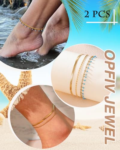 2/3 PCS Gold Anklets for Women Waterproof Boho Starfish, Seashell, Heart & Butterfly Charms Ankle Bracelets Non Tarnish Adjustable Layered Cuban Beaded Foot Chain Beach Jewelry for Summer Vacations - color: Gold Set 1
