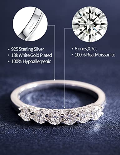 IMOLOVE Moissanite Wedding Band for Women Eternity Bands Moissanite Wedding Rings for Women Sterling Silver Ring Anniversary Band White Gold Plated Size 4-11 - style: 6 Stones