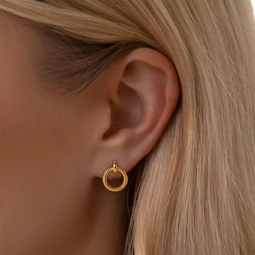 Gold Hoop Earrings for Women Trendy, 14K Gold Plated Huggie Earrings - color: Twist
