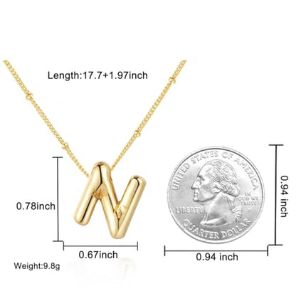 Bubble Letter Necklace for Women, 14k Gold Plated Initial Letter Pendant Necklace Personalized Jewelry A - Z 26 letters - style: Gold-N
