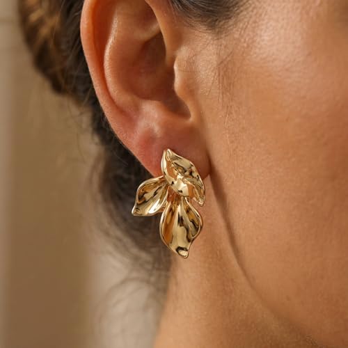 Jean Beau Chunky Gold Stud Earrings for Women Trendy Gold Plated Dangle Drop Prom Birthday Fashion Office Jewelry Gift - color: Small Gold Flower