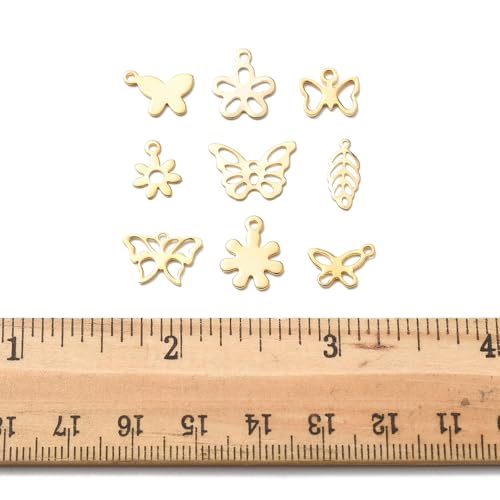 8-64Pcs Silver Goldern Color Heart Pendants Charms 10 Styles Heart Stainless Steel Metal Charms for Jewelry Making Crafting Necklaces Bracelets Earrings Keychains Birthday Gift - color: Golden 3 Shapes-60 pcs