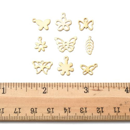 8-64Pcs Silver Goldern Color Heart Pendants Charms 10 Styles Heart Stainless Steel Metal Charms for Jewelry Making Crafting Necklaces Bracelets Earrings Keychains Birthday Gift - color: Golden 3 Shapes-60 pcs
