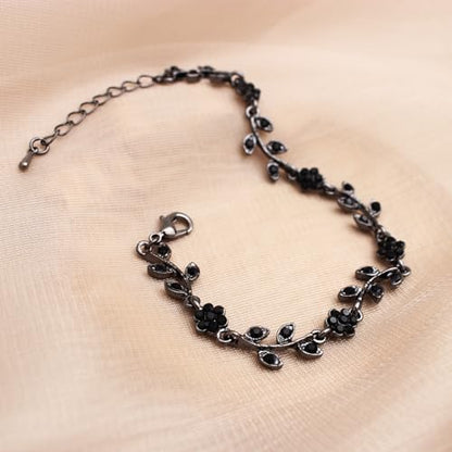 Austrian Crystal Rhinestone Choker Necklace Dangle Earring Link Bracelet Jewelry Set for Brides Bridesmaid Prom Costume Accessories for Women - color: Black-Gunmetal
