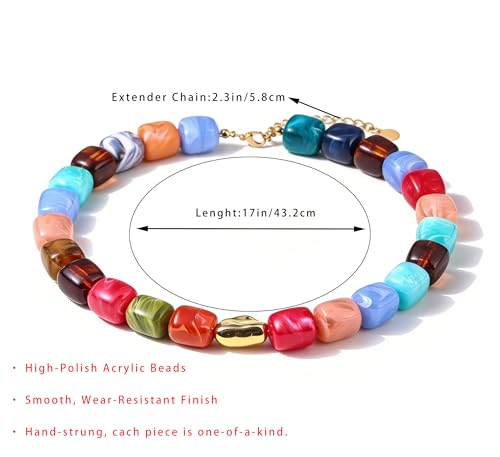 Rainbow Beaded Necklace for Women - Boho Necklaces Chunky Necklace for Summer Vacation Jewelry, Colorful Seed Bead Choker Statement Necklace - color: Thicker B