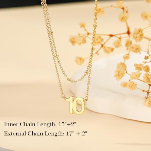 Number Necklace for Women, 14K Gold Plated Layered Chain Number Pendant Jewelry Gifts for Sister Mom Girlfriend Daughter - style: Number-14