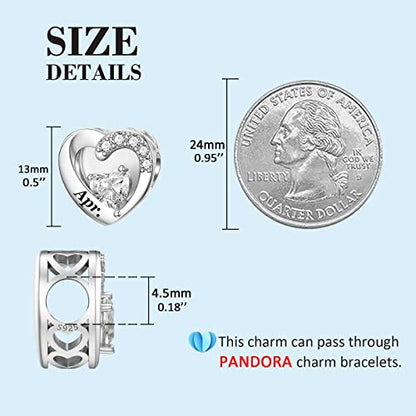 SEVENWELL Jan-Dec Birthstone Charms for Pandora Bracelets, Heart Charm | Fits Most European Charm Bracelets, Sparkling Heart CZ, Birth Flower Engraved, Gift Ready, Nickel-Free - color: April Birthstone Charm