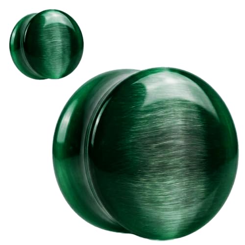 Cats Eye Glass Ear Gauges - color: Emerald Green Cats Eye, size: 19mm- 3/4 inch