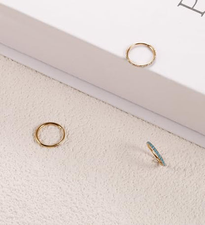 3pcs Nose Rings Hoops - 316L Surgical Steel Nose Hoops 16G/18G/20G CZ Opal Turquoise Clicker Septum Nose Ring Lip Helix Cartilage Hoop Earring Daith Rook Conch Body Piercing Jewelry for Women Men 6mm 8mm 10mm - color: Gold, size: 20 gauge(0.8mm)-8mm