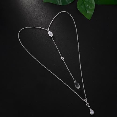 Back Necklace with Rhinestone Pearl Pendant Back Body Chain for Backless Dress Bridal Wedding Backdrop Necklace Crystal Simple Waist Body Jewelry for Women - color: C2