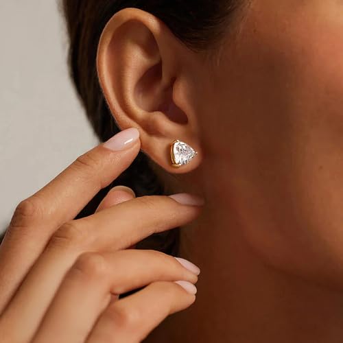 Brilliant Heart-cut/Oval-cut/Trillion-cut/Cushion-cut/Emerald-cut/Marquise-cut Stud, 925 Sterling Silver Cubic Zirconia Stud Earrings for Women Men - style: L-Triangle cut-Yellow