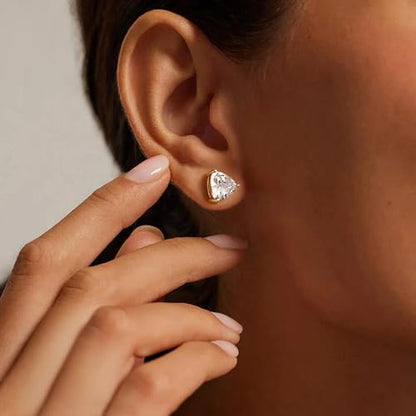 Brilliant Heart-cut/Oval-cut/Trillion-cut/Cushion-cut/Emerald-cut/Marquise-cut Stud, 925 Sterling Silver Cubic Zirconia Stud Earrings for Women Men - style: L-Triangle cut-Yellow