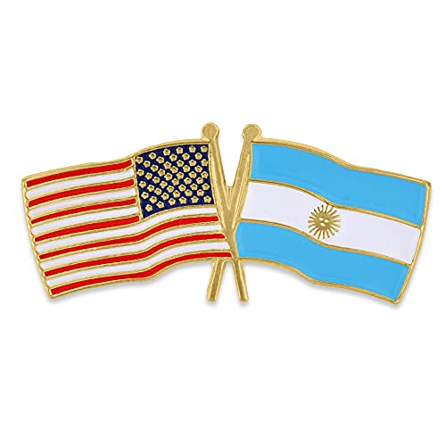 PinMart Crossed American Flag Lapel Pin - Gold Color Plated Enamel Pins - color: Argentina Gold-Color Plated, size: 25 Pack