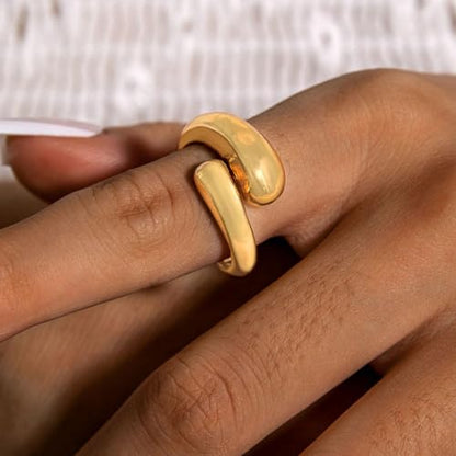 Roe Dolph Chunky Gold Rings for Women Stackable Statement Ring Set | Mixed sculptural shapes and polished surfaces create bold stacking combinations for parties dinners and everyday outfits - color: A1