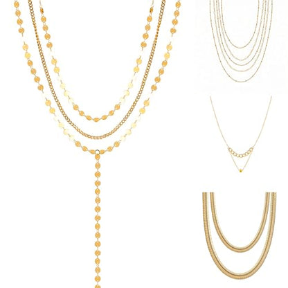 KOSMOS-LI 60 PCS Gold Plated Jewelry Sets with Costume Necklaces, Bracelets, Earrings, Knuckle Rings for Women - color: 49gold