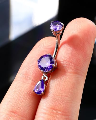 Belly Button Ring Dangle Belly Rings 316L Surgical Steel Belly Button Piercing Jewelry Teardrop Navel Ring for Women - color: Silver-PPCZ-10mm