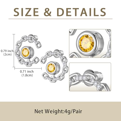 Elegant C-Shaped Crystal Stud Earrings with Birthstone Earring Silver Plated Fashion Jewelry for Women CE0003 - color: Yellow-November