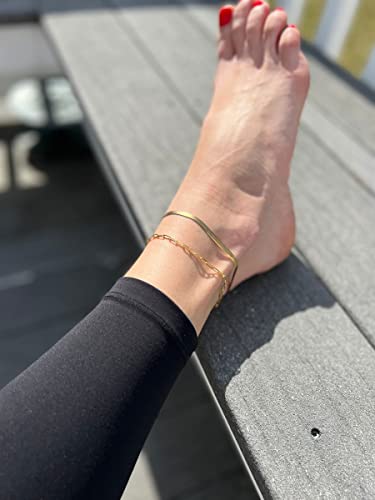 DEARMAY Gold Anklets for Women Waterproof | Non Tarnish14K Gold Plated Ankle Bracelets Set Stack, Summer Beach Jewelry Gifts for Vacation - color: Gold Anklet-F