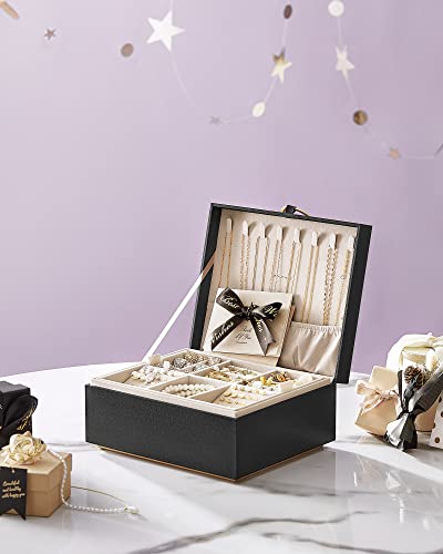 SONGMICS 2-Layer Jewelry Box, Jewelry Organizer with Handle, Removable Jewelry Tray, Jewelry Storage, Floating Effect, 8.1 x 9.4 x 4.3 Inches, Gift Idea, Black UJBC165B01 - color: Black