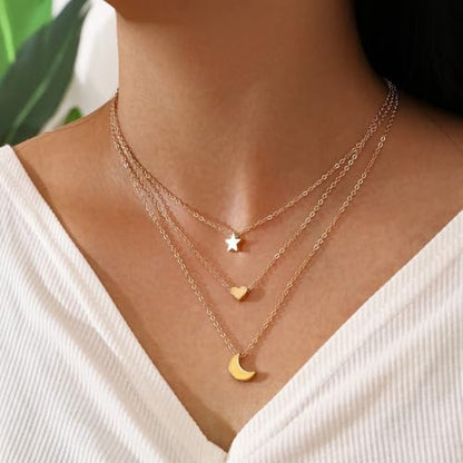 Crescent Moon and Star Pendant Necklace for Women,NecklaceDainty Gold Pendant Necklaces Delicate Minimalist Jewelry Teen Girls Birthday Gifts