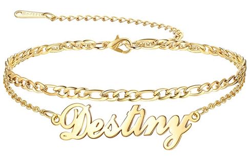 Custom Ankle for Women for Women 18K Gold Plated Adjustable Name Anklet Customized Beach Anklet Gifts - color: Name Anklet with Figaro Chain