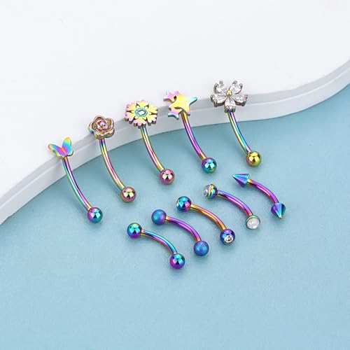 Xpircn Rook Daith Eyebrow Piercing Jewelry 16G Stainless Surgical Steel Curved Barbell Eyebrow Rings Vertical Labret Lip Piercing Jewelry Rook Daith Earrings for Women Men - color: Rainbow
