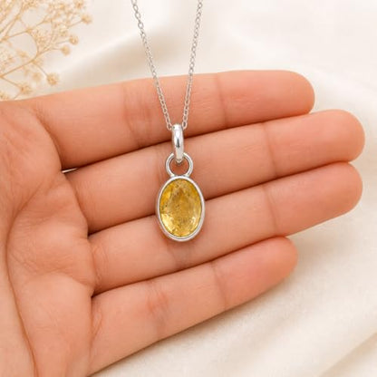 925 Sterling Silver Natural Turquoise Gemstone Pendant Necklace for Women Boho Necklace For Her - color: Citrine, style: Oval