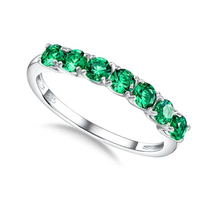 3.5mm Stackable Rings S925 Sterling Silver Created Birthstone & Cubic Zirconia Ring for Women Wedding Bands Anniversary Birthday Jewelry Size 6 to 10(with Box) - color: 05-Created Emerald-May