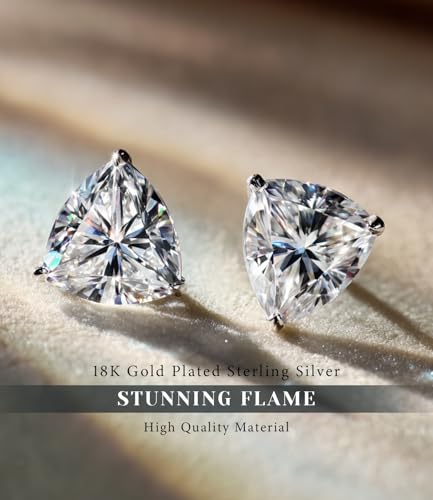 "STUNNING FLAME" Trillion-cut/Cushion-cut/Emerald-cut/Marquise-cut ... 18K White Gold Plated Sterling Silver Cubic Zirconia Simulated Diamond Stud Earrings for Women - color: C-trillion-Cut, size: medium-white gold plated silver