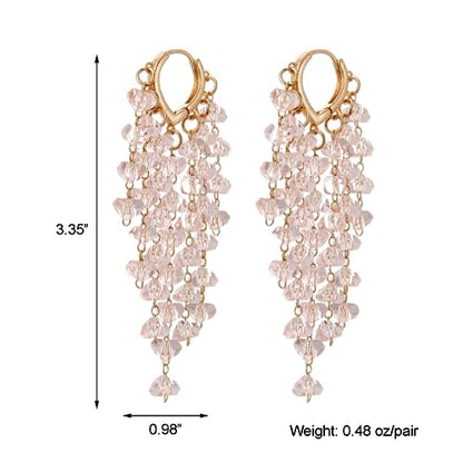 Fringe Hoop Dangle Earrings, Long Beads Tassel Chain Earrings for Women Sparkly Chandelier Earrings - color: Lt Pink