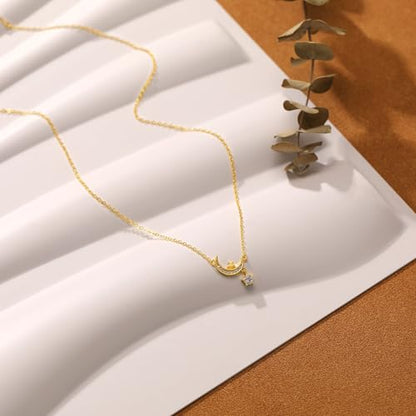 925 Sterling Silver Dainty Moon Star Necklaces for Women Daughter Mom | Moon Pendant Necklaces Trendy Non Tarnish 14K Gold Plated Cute Star CZ Charm Chain Jewish Birthday Wedding Gifts Jewelry - color: Gold