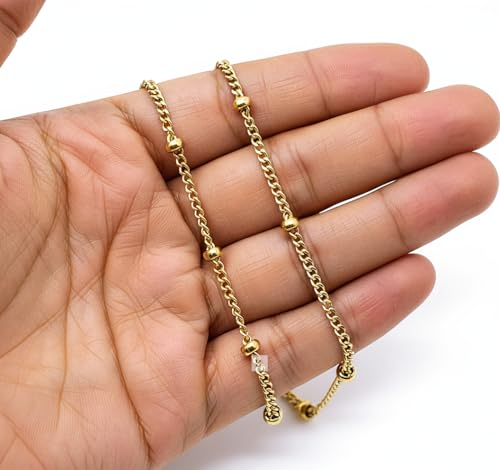 Stainless Steel Chain Ankle Bracelet for Women Adjustable Waterproof Anklet - color: Gold / Double Layer Bead Station Link