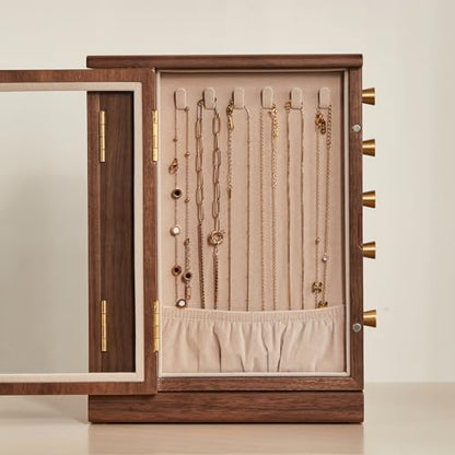 Rotating Black Walnut Wooden Jewelry Box for Women, 5 Layer | 360° Rotatable, 5 Drawers, Rings, Necklaces, Earrings & Bracelets, Large Storage Case, Gift for Her - size: 5 Layer(7.9"D x 9.4"W x 10.4"H)
