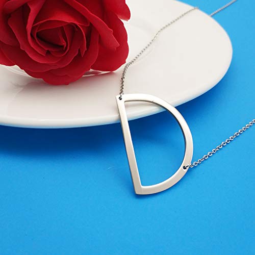 MOMOL Sideways Initial Necklace 18K Gold Plated Stainless Steel Large Big Letters Pendant Necklace Script Name Monogram Necklaces for Women - color: D