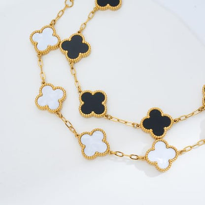 Waterproof Four-Leaf Clover Bracelet,Adjustable Link Double Sided Jewelry, Lovely Fashion Jewelry Gift for Women - color: Black Bracelet + White Bracelet