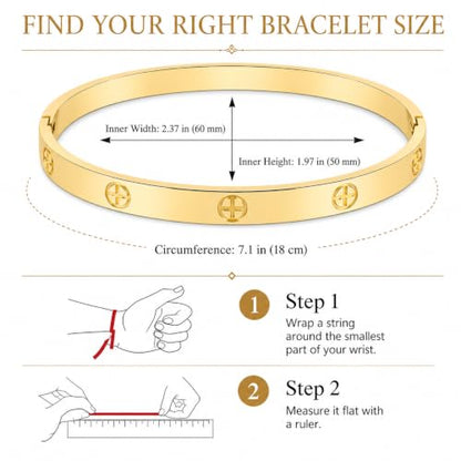 Friendship Love Bracelet for Women, 18K Gold Plated Titanium Steel Cuff - color: Gold, size: Cross 7.5''