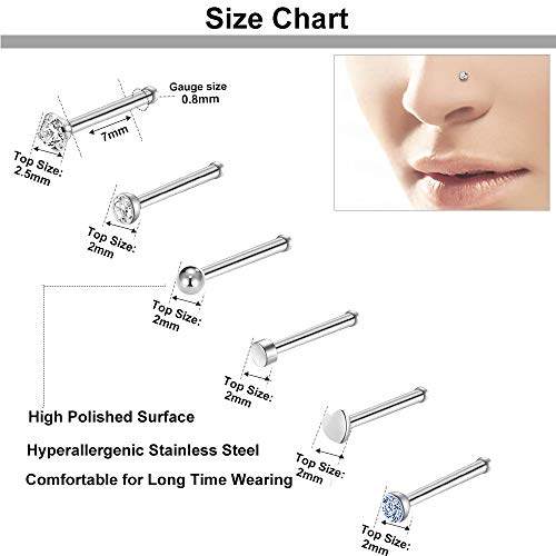 ONESING 9-40 Pcs Nose Rings - Hoops, Studs & L Shape - Hypoallergenic Stainless Steel Nose Piercings for Women & Men - color: Silver-36Pcs