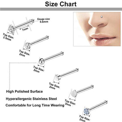 ONESING 9-40 Pcs Nose Rings - Hoops, Studs & L Shape - Hypoallergenic Stainless Steel Nose Piercings for Women & Men - color: Silver-36Pcs