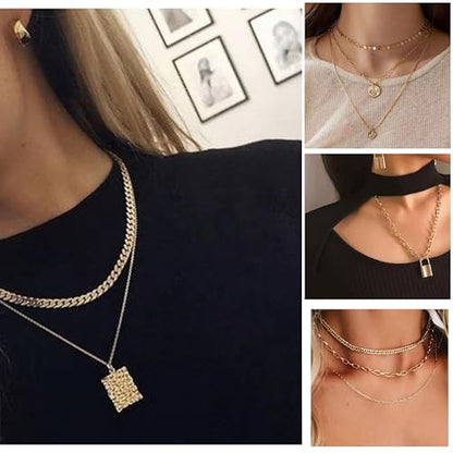 Stocking Stuffers Gold plate and Silver Plated Jewelry Sets Stocking Stuffers for Women Costume Jewelry Chain Necklace Bracelet Earrings and Rings Sets for Women Bulk Jewelry - color: JJG66Hgold