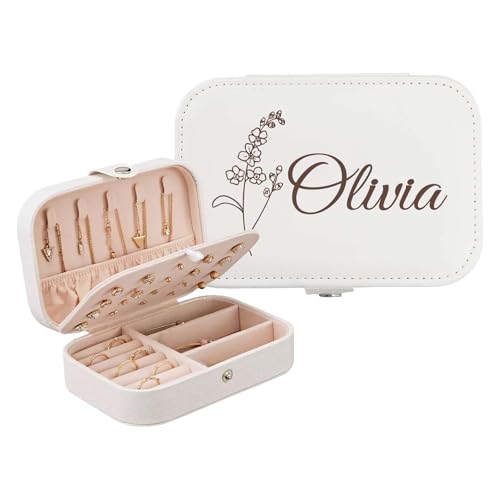 Personalized Jewelry Box Gifts for Women Custom Travel Jewelry Case Organization Leather Customized Birthday Anniversary Bridesmaid Gifts - color: 001-White-Flower