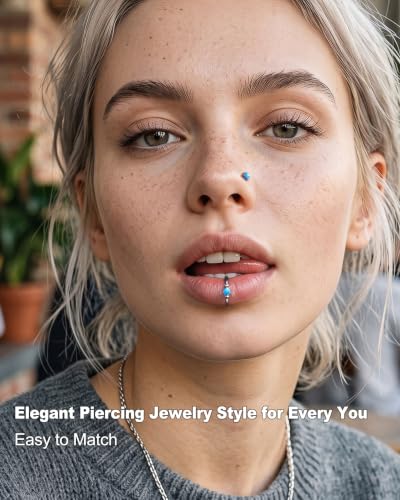 Jewseen 5Pcs Stainless Steel Nose Rings Hoops 20g Opal Nose Studs L Shaped Nose Rings Nose Piercing Jewelry Cartilage Hoop Helix Tragus Daith Earrings for Women - color: blue