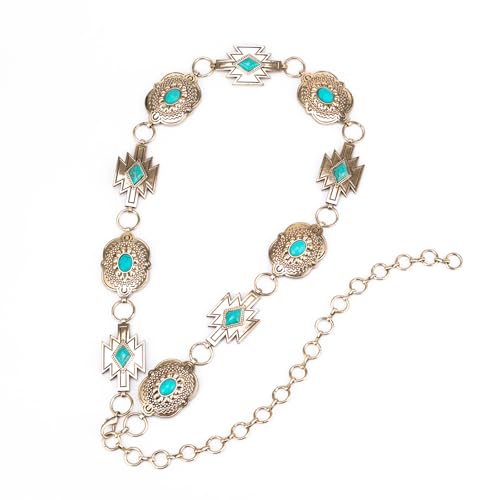 ILuvatar Western Metal Concho Belt for Women Cowgirl Waist Chain for Women Dress Pants Adjustable - color: Gold-f32